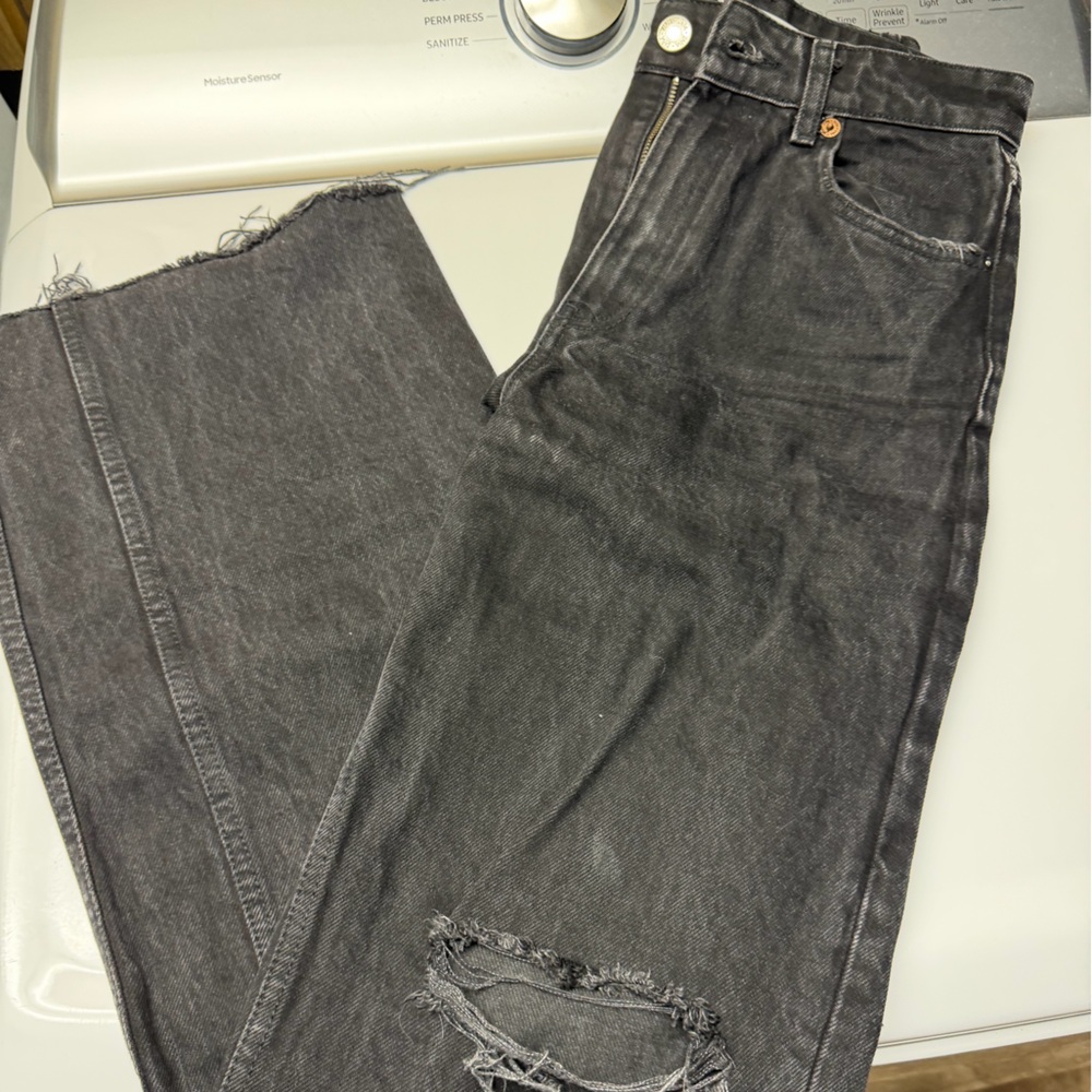 Zara Black Wide Leg Ripped Knee Denim Pants